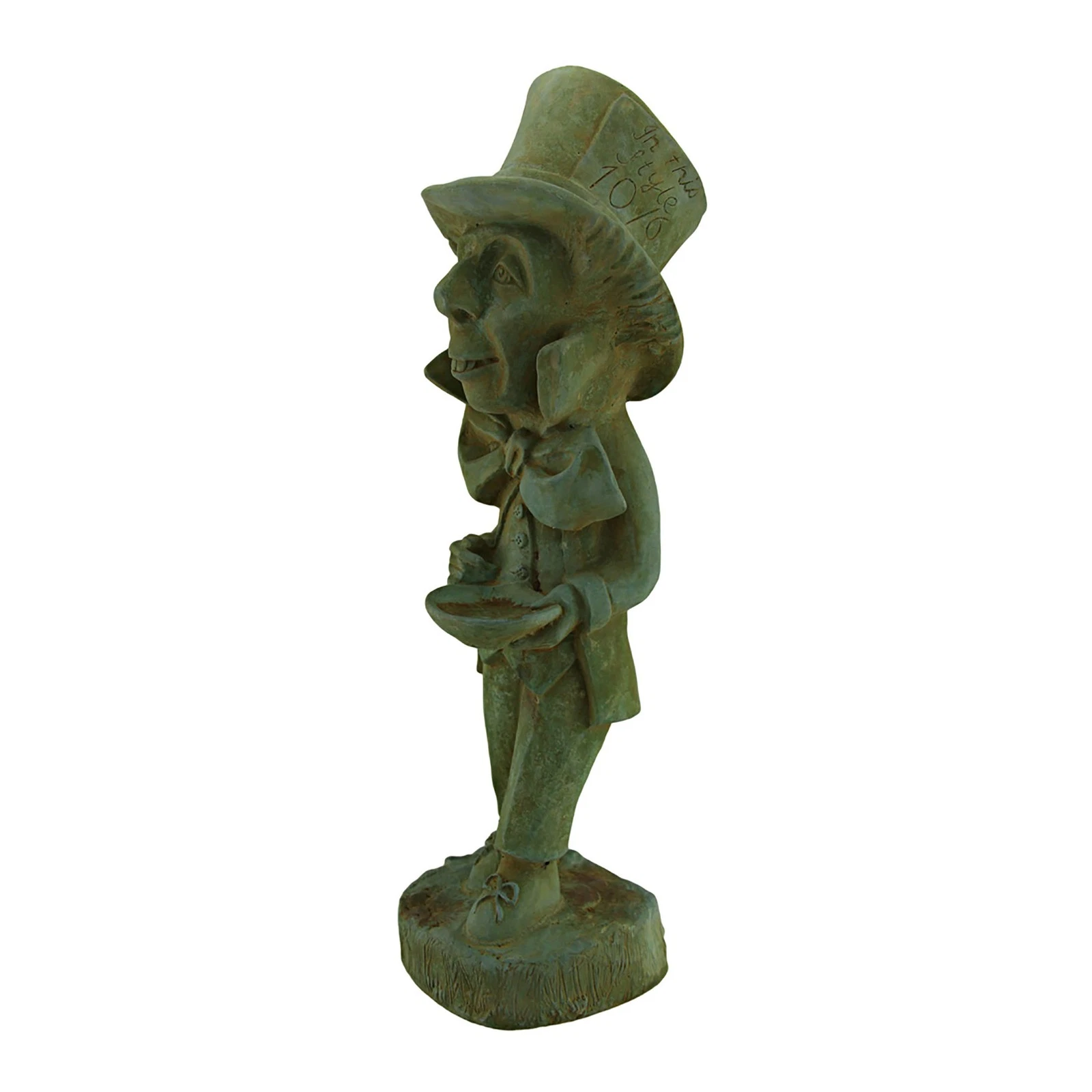 Zeckos - Mad Hatter Alice in Wonderland Verdigris Finish Statue 19 in-CEMENT - Green - Thumbnail 4