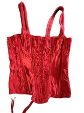Vintage 90s Empire Intimates Red Lace Up Satin Corset w/ Boning Size 36 USA Made