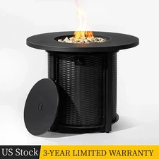 32" Outdoor Round Propane Gas Fire Pit w/ Steel Lid & Rocks 50000BTU Patio Party