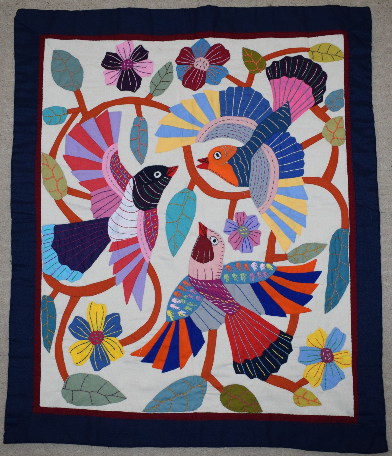 Egipcio Khayamiya Patchwork Colgante de Pared Tapiz Abanico Cola Pájaros Flor...
