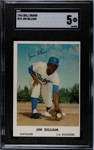 1962 Bell Brand Dodgers Baseball Jim Gilliam #19 PSA 6.5