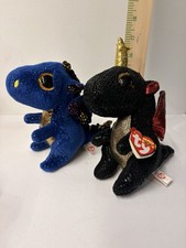 Ty Beanie Boos Saffire and Grindal the Dragons 6 inch Gold Glitter Eyes Lot of 2