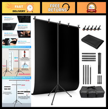 5x6.5ft Black Photo Backdrop with Stand, Spring Clamps Carry Bag for Studio Us