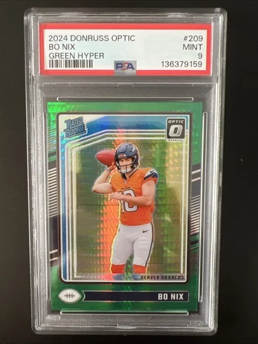 2024 Panini Donruss Optic - Rated Rookie Bo Nix #209 Green Hyper Prizm PSA 9