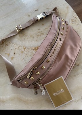 Michael Kors Pink Studded Belt Bag Fanny Pack Gold Hardware Zip Belt Strap