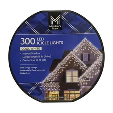 Member's Mark LED Icicle Lights, 300ct, 18' Lighted Length, Cool White