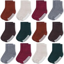 12 Pack Baby Toddler Socks Non Slip Grip Cotton Crew 12-24 Months Angola Red