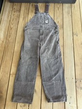 Vintage 90s Carhartt Brown Duck Bib Overalls R06 CHT Double Knee 42x30 USA Made