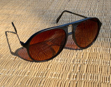 MBI Vintage SPORT Aviator Sunglasses Dark Amber Lens Black Retro 80s Beach Party