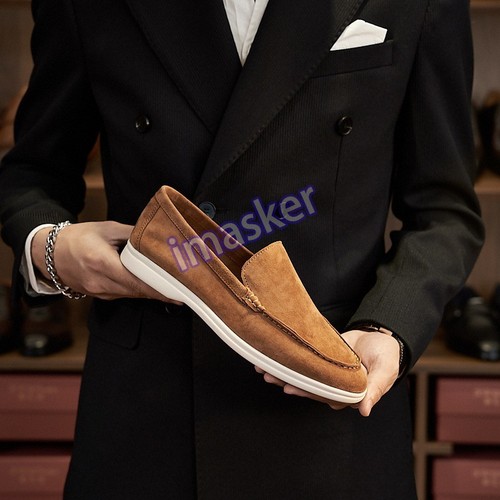 British Retro Men Real Leather Suede Slip on Loafers Casual Business Party Shoes - Picture 8 of 30