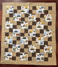 Handmade Baby Quilt 34" x 38" - Contruction Trucks - Baby, Toddler, or Lap Quilt