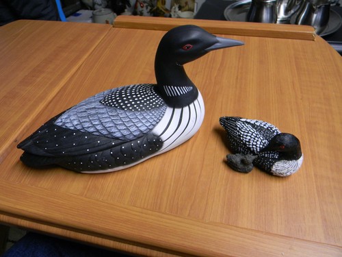 Ceramic Loon Family With Baby Hand Painted 8-1/2" x 5"' Pre Owned