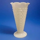 Milk Glass Hobnail Vase Tall Pedestal Ruffled Rim Vintage 9 Inch