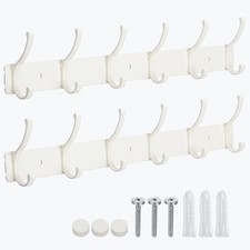 Coat Rack Wall Mount, 2 Pack White Coat Hooks Hanger Wall with 6 Double Hooks