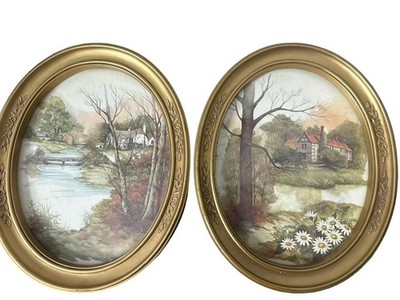 Vintage F. Massa lot of 2 Homco Watercolor Print Goldtone Frame