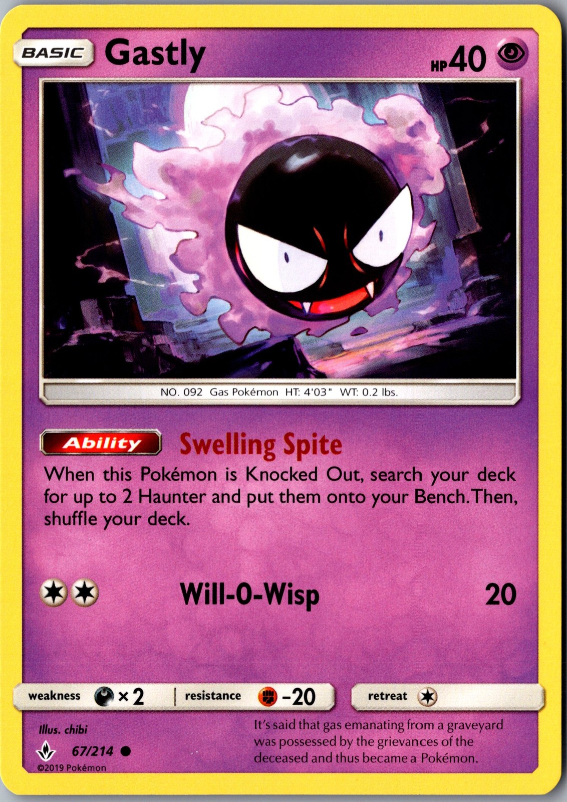 Gastly 67/214 Common Unbroken Bonds Lightly Played Pokemon Card Fan Favorite