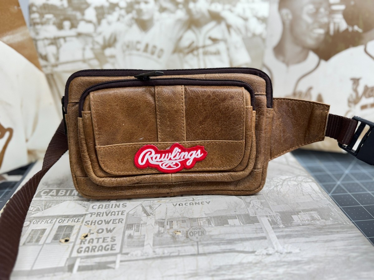 Rawlings Script Patch Leather Crossbody Purse Bag Brown Baseball