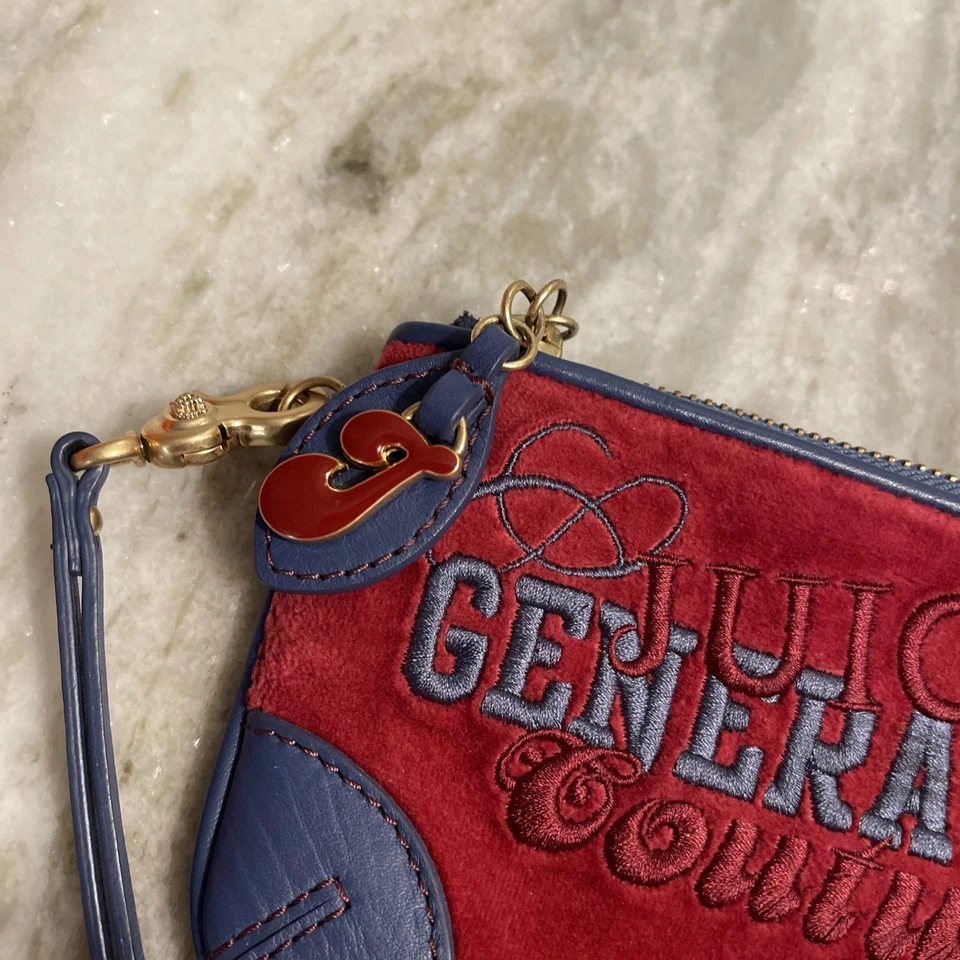 Vtg Juicy Couture Red Velour With Navy Wristlet Wallet Y2K  Rare Charm - Image 4 of 4