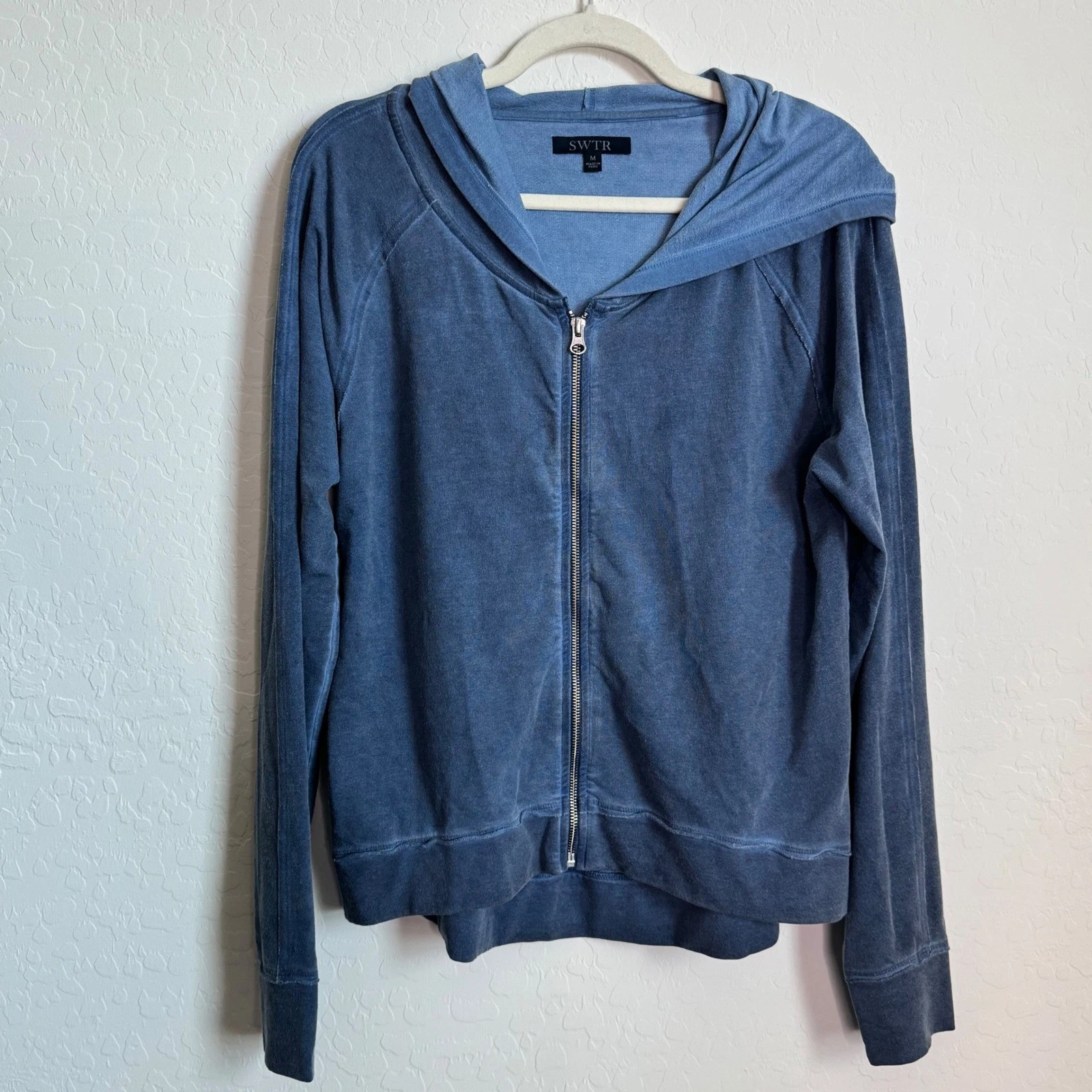 SWTR Blue Faded Full Zip Hoodie Cotton Modal Loungewear Casual Mens Size Medium