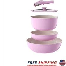 Nonstick Ceramic Cookware Set Removable Handle Stackable Kitchen Pots Pans New