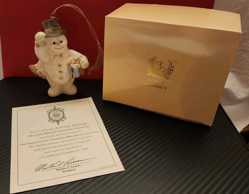 Lenox 1998 Snowman Ornament, A Frosty Morning, New In Box With Certificate