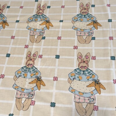 2 yards Cute As A Button By Cheri Cotton Print Fabric Bunny Carrots Cream  VTG