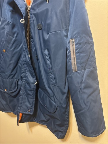 Vintage 70’s Arctic Snorkel Parka Blue Fur Hood Puffer Jacket Adult Medium -Read - Picture 3 of 7