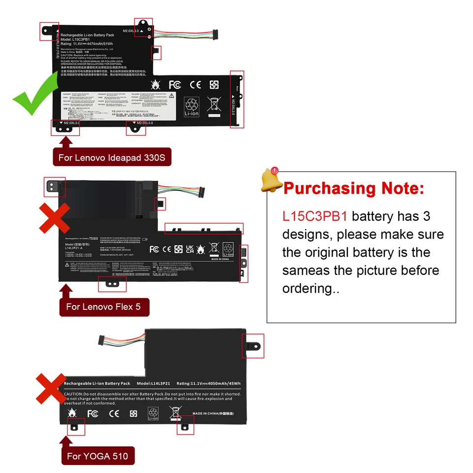 Laptop battery for Lenovo IdeaPad 330S-15IKB 330S-14IKB L15L3PB0 L15C2PB1 - Image 2 of 4