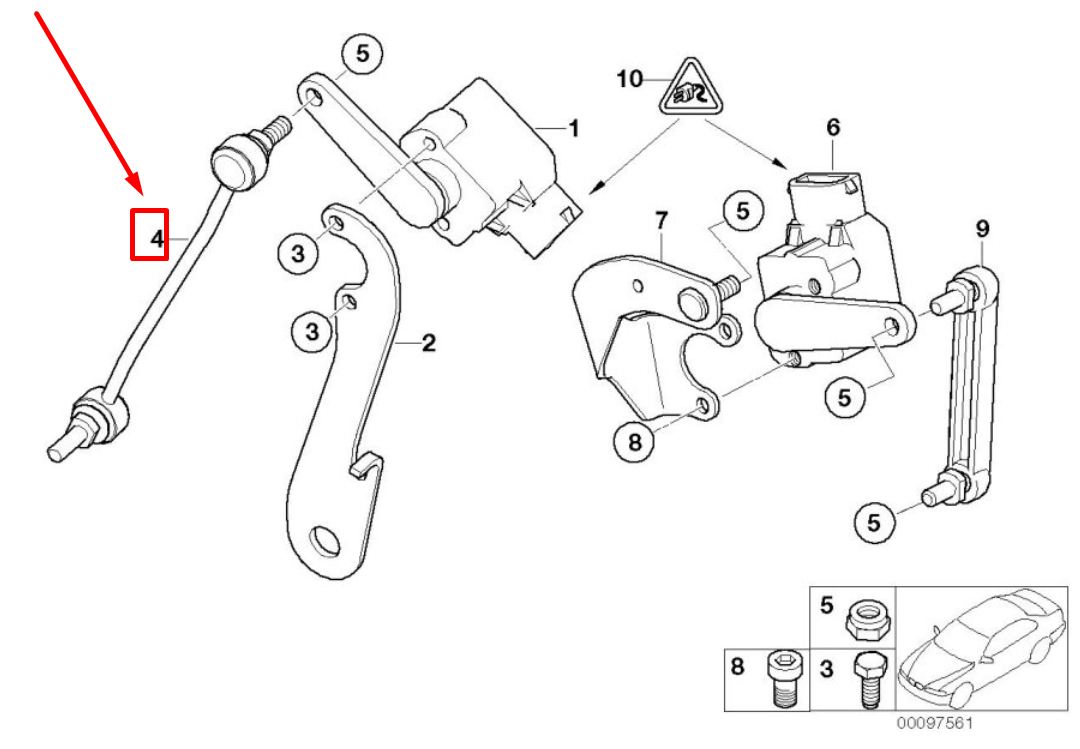 BMW 7 E65, E66, E67 Front Headlight Leveling Rod 31126755466  