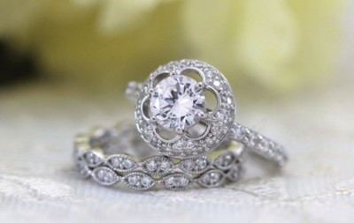 2.05 Ct White Round Cut CZ Vintage Wedding Bridal Women Ring Set In 925 Silver