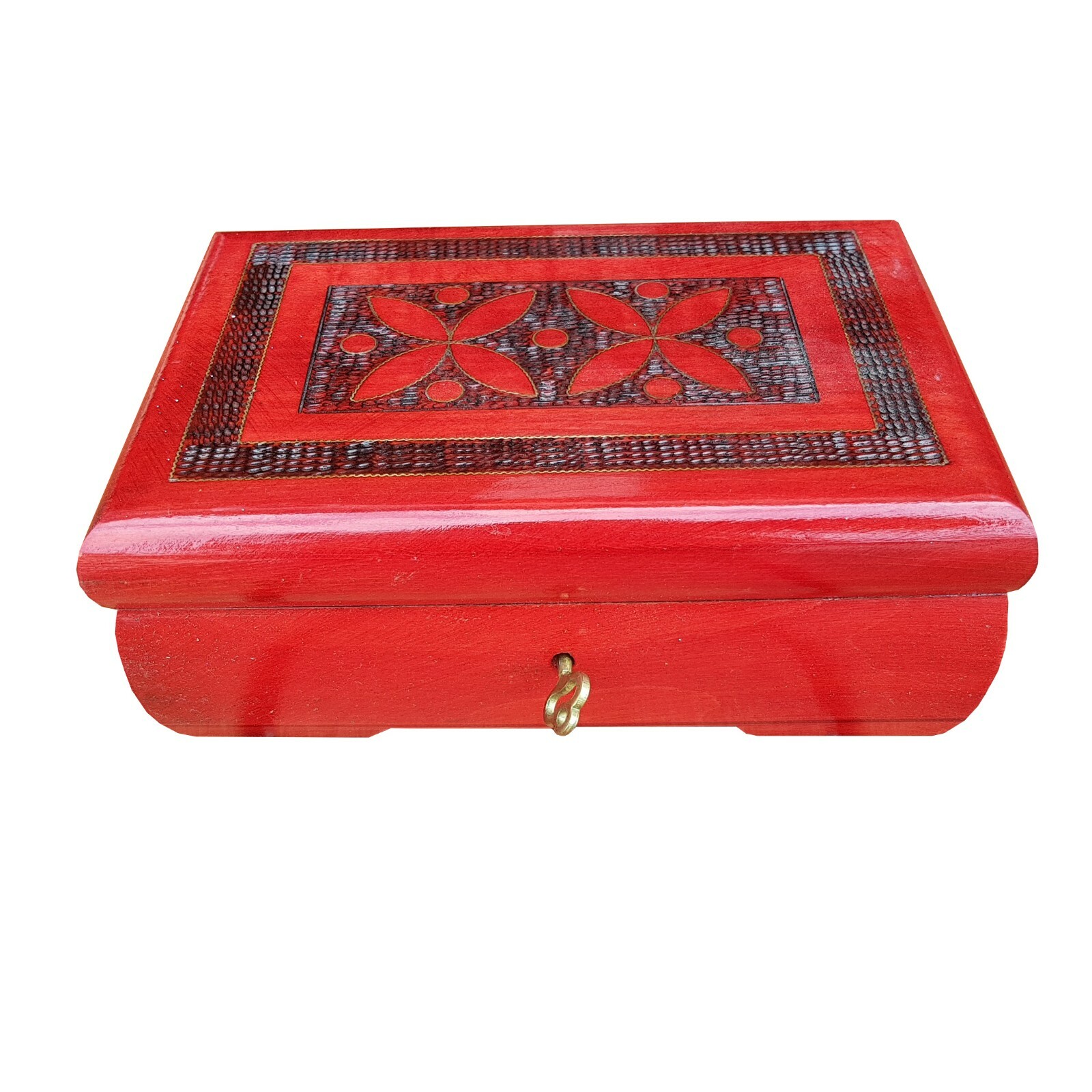 WOODEN CARVED JEWELLERY BOX LOCK AND KEY IN RED COLOUR eBay