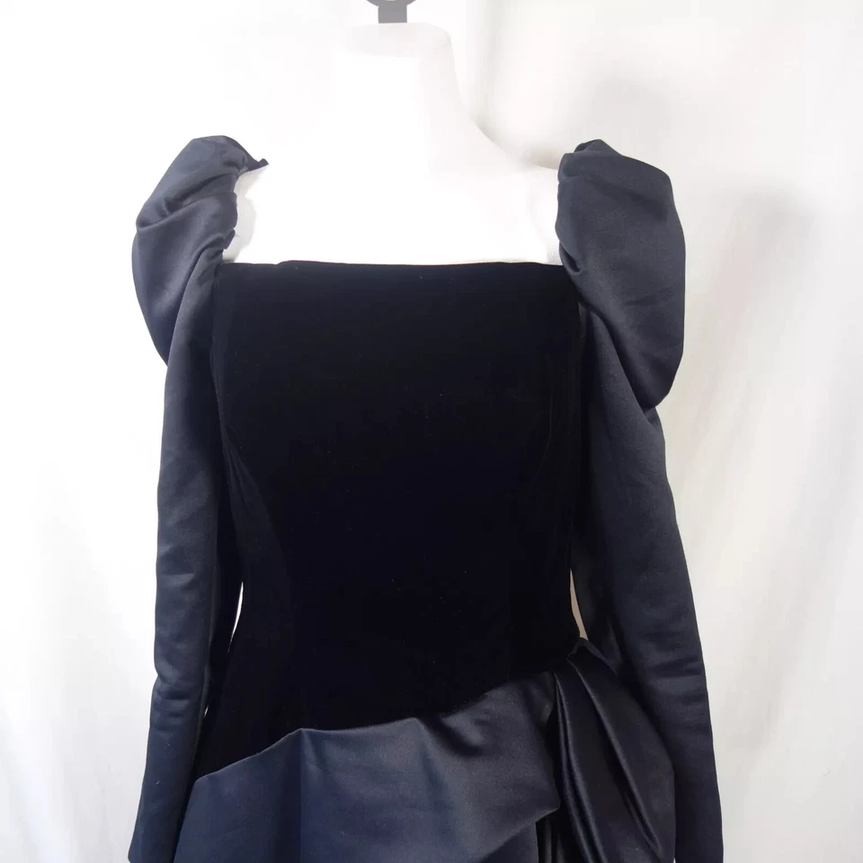 Vestido Vintage Años 80 Victor Costa Pequeño Negro Terciopelo Manga Abullonada Fiesta Cóctel 6 Foto 3 de 4