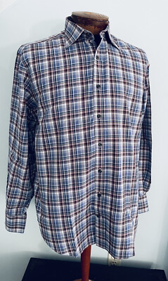 Maker & Company Classically Tailored BLUE Crisp Cotton Plaid Button ...