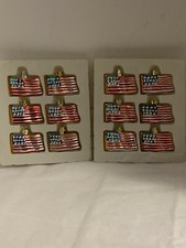 12  Christmas STAR SPANGLED BANNER Flag Patriotic Glass Ornaments 
