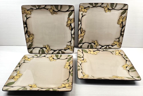 (4) Mikasa Emory Square Dinner Plates Set Gourmet Basics Floral Table Dishes Lot