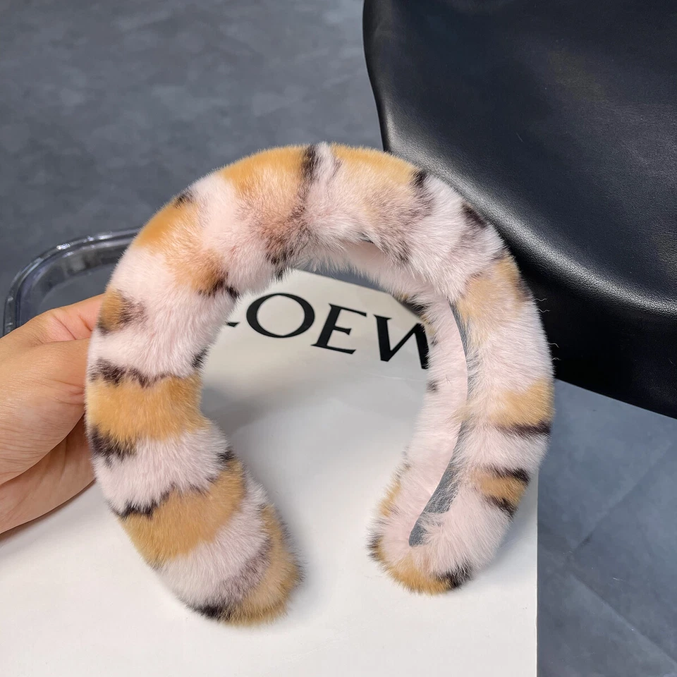 Diadema de piel de conejo real para mujeres damas banda para el cabello aro para el cabello decoración regalo Foto 4 de 4