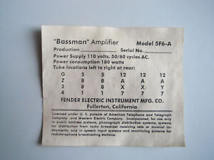 Fender Bassman Tube Chart