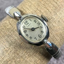Timex Women Dress Silver Expansion Band Oval 16mm Mechanical Wind Watch 5 3/4"