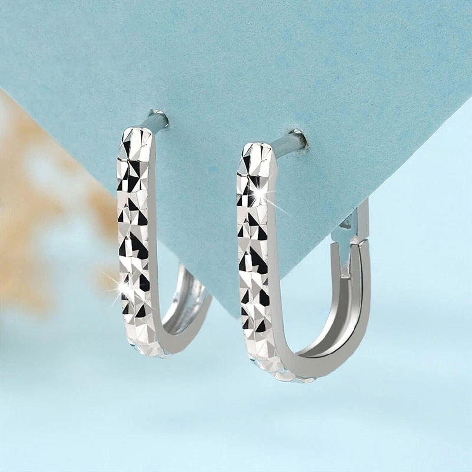 Pure Platinum 950 Hoop Women Lucky Carved Full Star Square Earrings 1.65-1.85g - Image 3 of 4