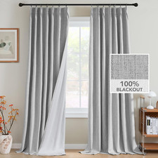 Linen Blend Blackout Curtains 84" - 2 Panels Thermal Insulated Heather Gray
