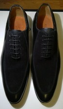 KITON BLACK SUEDE AND LEATHER OXFORD LACE UP ...