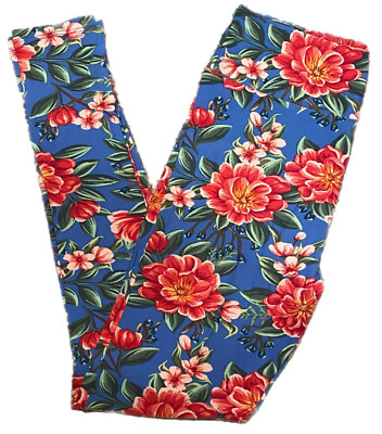 OS LuLaRoe Leggings ~ RED & BLUE FLORAL PATTERN ~ Sizes 2-10, ONE SIZE