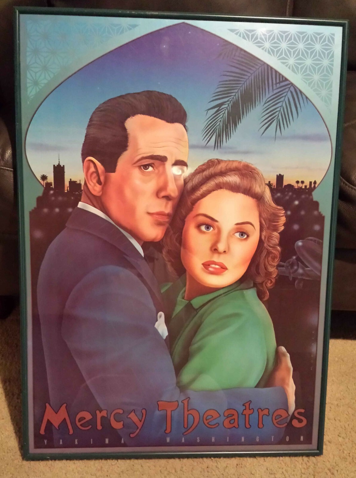 Mercy Theatres Yakima Washington Bogart Bergman Vintage Framed Poster