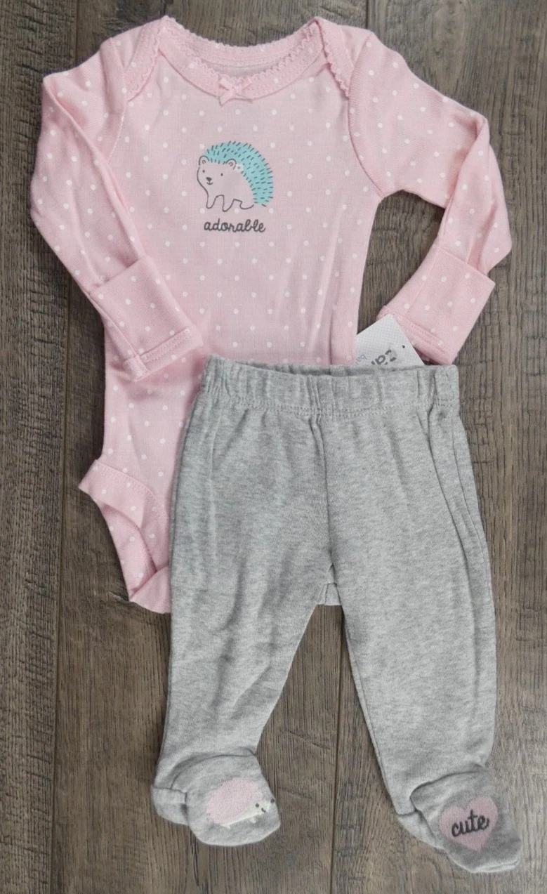 Baby Girl Clothes New Carter's Preemie 2pc Hedgehog Footed Outfit