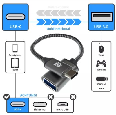 3x USB-C auf USB 3.0 Adapter OTG Schnell Daten Kabel MacBook Samsung PC