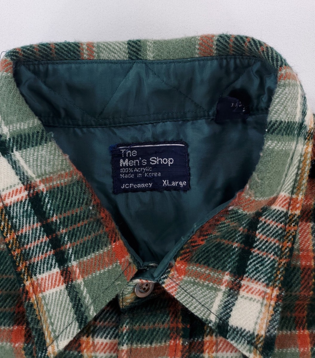 70s Jc Penny オンブレーシャツ　XL JC Penny VTG 70s Green Plaid Flannel Button Up Shirt Long