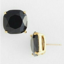 Unisex 7mm Cushion Cut Black Onyx Solitaire Stud Earrings 14K Yellow Gold Plated