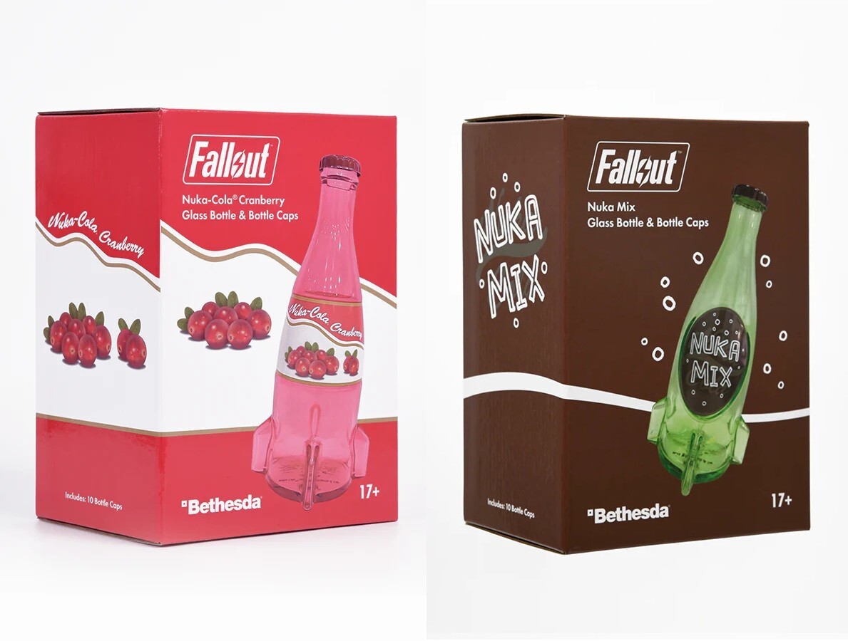 Fallout Nuka Cola Cranberry + Mix Glass Rocket Bottle & 20 Caps