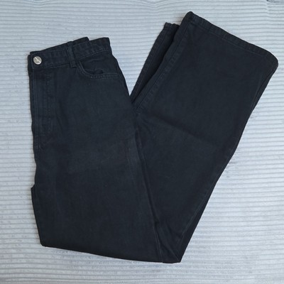 Bershka Damen Jeans Schwarz Denim Wide Leg Gr. 40 W74 L78 Five-Pocket
