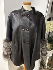 Exklusiv !Poncho,  Jacke ,echt Lamm Leder/ Glitzer,  Braun mit Echtpelz  Gr.M